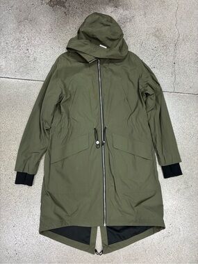 Soia & Kyo Harri Hooded Utility Rain Parka Coat Jacket in Olive Green Sz M Nylon